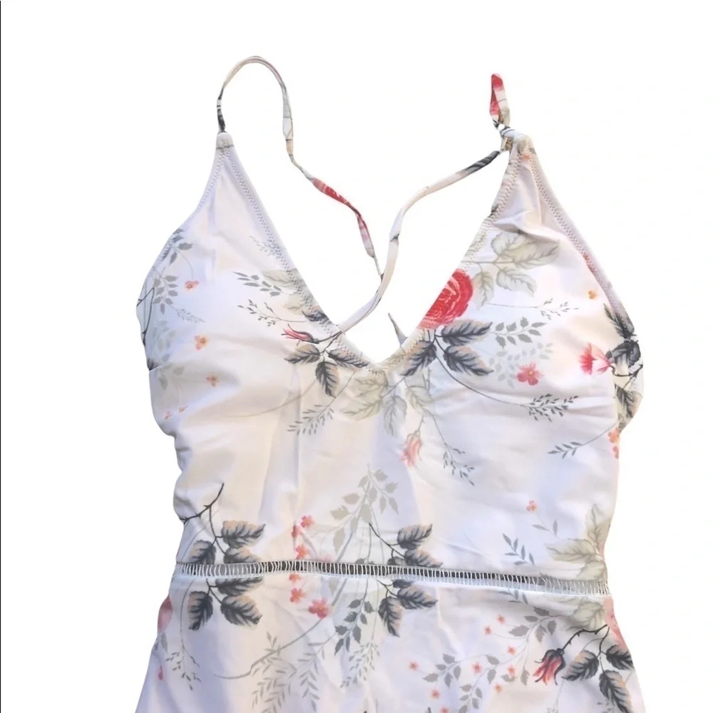 One Piece Feminine Swimsuit Sz. S Pastel Pink Floral Print Padded Bra